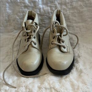Kids White Lace-Up Leather Shoes
